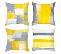 Daesar Federa Decorativa, Federe Cuscini Quadrati Giallo Grigio Bianco Federe Esterno 40x40 CM 4 Pezzi Reticolo A Strisce, Federe in Poliestere