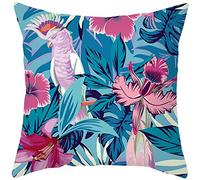Daesar Federa Decorativa, Federe Decorative 50x50 Ciano Rose Rosso Federe Cuscino Divano Quadrato Pappagallo Fiori Foglie Federa Poliestere