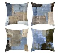 Daesar Federe Copricuscini Divano, Federe Cuscino Quadrato Grigio Blu Marrone Federe Cuscini 45 x 45 CM 4 Pezzi Reticolo Geometrico, Federa Poliestere