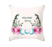 Daesar Federe Copricuscini Divano, Fodere Cuscini 50x50 Rosa Blu Verde Cuscino Fodera Vintage Uova Fiori Welcome Spring Federe in Poliestere