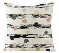 Daesar Federe Letto Decorative, Federe Divani Nero Grigio Beige Federe 50x50 Fantasia 1 Pezzo Cerchi e Motivo A Strisce, Federe Letto Lino