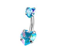 Daesar Ombelico Anello, Piercing Ombelico Anello Acciaio Chirurgico Doppio Cuore Zirconi Colorato Blu Piercing Pancia Argento Gioielli per Il Corpo