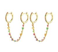 Daesar Orecchini Cerchio Donna, Orecchini Cerchietto Argento Doppio Cerchio con Catena Zirconi Multicolore Orecchini Oro Donna