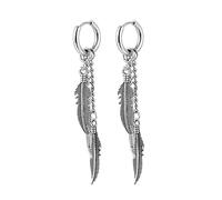 Daesar Orecchino Pendente Argento, Piercing Orecchino Acciaio Chirurgico Donna Uomo Lunghi Nappa Cerchio con Piuma Orecchini Pendenti Regalo