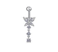 Daesar Piercing Anello per Ombelico, Piercing Ombelico Acciaio Chirurgico Farfalla con Zirconi Pendente Piercing Pancia Gioielli per Il Corpo