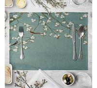 Daesar Set di 4 Tovagliette all'Americana, Tovagliette Americane Cotone Lino Tovaglietta Colazione Bianco Verde Tovagliette Americana Lavabili Lavastoviglie 40x30CM