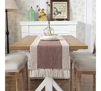 Daesar Tavolo Runner 38x200 CM, Tavolo Runner Marrone con Nappa Runner Letto Matrimoniale Runner Tavolo Lino Cotone
