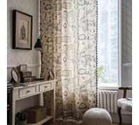 Daesar Tende Semi Oscuranti, 2 Pezzi Tenda da Camera da Letto 150x200CM con Occhielli Motivo Mappa Del Mondo con Nappe Cotone Lino Tende per Cameretta e Soggiorno, Beige Nero