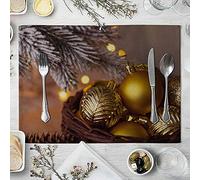Daesar Tovagliette Colazione 2 Pezzi, Tovagliette Cucina in Cotone Lino Tovaglietta Colazione Natalizie Oro Marrone Tovagliette Lavabili Lavatrice 32x42CM