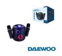 Daewoo DW3008 Altavoz Karaoke Portatil Bluetooth 5.4 de 15W - 2 Microfonos Inalambricos - Luces LED - Radio FM - USB/SD/Aux - Bateria 1800mAh - Carga USB??C - Asa de Transporte y Soporte para Movil - 
