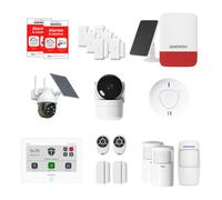 Daewoo Security - Allarme Casa Connesso senza Abbonamento - Smart Protect Advanced Max con Telecamere HD, Sirena Solare e Rilevatore di Fumo - Alexa & Google Home