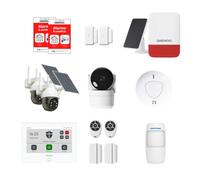 Daewoo Security - Allarme smart home wireless WiFi - Ultimate Essential Pack con 2 telecamere solari da esterno, videocamere interne e sirena - senza abbonamento - Compatibile con Alexa e Google Home