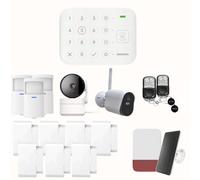 Daewoo - Set di allarme connesso Wifi/GSM Vigilia VIG104+, sistema wireless e senza abbonamento, compatibile con animali, sensori e sirena solare inclusi. + Telecamere di Sorveglianza Full HD, App