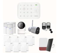 Daewoo Vigilia VIG104 - Sistema wireless e senza abbonamento, compatibile con animali, sensori e sirena solare inclusi + telecamere di sorveglianza Full HD, applicazione inclusa