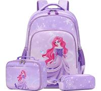 Dafelile Zaino unicorno per ragazze scuola prescolare zaino per ragazze 3 in 1 set di libri per la scuola con borsa per il pranzo astuccio per matite, Zaino Princess - Viola, Taglia unica, Zaino