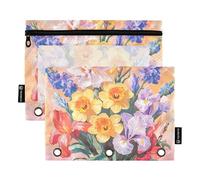 Daffodil Iris Blush Raccoglitore Tasche Plastica Astuccio per Tre Anelli Raccoglitore Tasche con Cerniera per Studenti Casa Viaggio Carte Storage Container