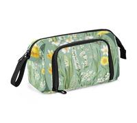 Daffodils Lily Of Valley Piante Succulente Verde Penna Astuccio Grande Capacità Borsa con Manico Portapenne Astuccio Cosmetici Trucco per Bambini Scuola Media