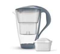 Dafi Crystal Caraffa Filtrante in Vetro 2 L per Acqua, Effetto per Ridurre Calcare, Cloro e Metalli, Senza BPA, Sensore LED | Caraffa Filtrante + Filtro Acqua UNIMAX - Grigio