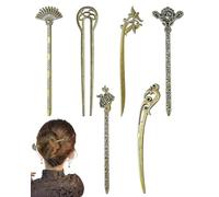 DAFNE 6 Pezzi Bastoncini Capelli Cinesi, Forcina Cinese Vintage, Bacchette in Metallo per Capelli in Bronzo con Strass Diamantati Accessori per Capelli per Capelli Decorativi Acconciatura Fissa