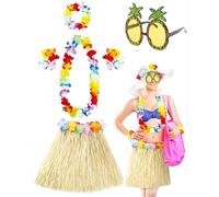 DAFNE 6 pezzi Costume Hawaiano Donna, Hula Gonna e Lei Collane Set Hawaiian Multicolore Ghirlanda,Occhiali da Solein a forma di ananas, Hawaii, Spiaggia,Tropicale,Costume da Festa,festa tema hawaii