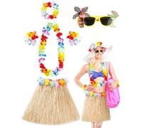 DAFNE 6 pezzi Costume Hawaiano Donna, Hula Gonna e Lei Collane Set Hawaiian Multicolore Ghirlanda,Occhiali da Solein Palma da Cocco, Hawaii, Spiaggia, Tropicale,Costume da Festa,festa tema hawaii