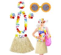 DAFNE 6 pezzi Costume Hawaiano Donna, Hula Gonna e Lei Collane Set Hawaiian Multicolore Ghirlanda,Occhiali da Solein Arancioni, Hawaii, Spiaggia, Tropicale,Costume da Festa,festa tema hawaii