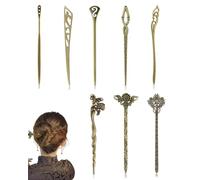DAFNE 8 Pezzi Bastoncini Capelli Cinesi, Forcina Cinese Vintage, Bacchette in Metallo per Capelli in Bronzo con Strass Diamantati Accessori per Capelli per Capelli Decorativi Acconciatura Fissa - C