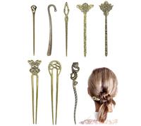 DAFNE 8 Pezzi Bastoncini Capelli Cinesi, Forcina Cinese Vintage, Bacchette in Metallo per Capelli in Bronzo con Strass Diamantati Accessori per Capelli per Capelli Decorativi Acconciatura Fissa