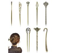 DAFNE 8 Pezzi Bastoncini Capelli Cinesi, Forcina Cinese Vintage, Bacchette in Metallo per Capelli in Bronzo con Strass Diamantati Accessori per Capelli per Capelli Decorativi Acconciatura Fissa - A
