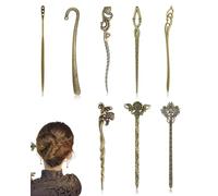 DAFNE 8 Pezzi Bastoncini Capelli Cinesi, Forcina Cinese Vintage, Bacchette in Metallo per Capelli in Bronzo con Strass Diamantati Accessori per Capelli per Capelli Decorativi Acconciatura Fissa - D