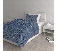 Italian Bed Linen DAFNE Parure Copripiumino stampato, microfibra, Citylife blue, Piazza e mezza