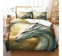 DAFUfbw Bianco Drago Calore Per Dormire Set Copripiumino, Lavabile Set Di Biancheria Da Letto Con Federe Huge Drago Biancheria Da Letto King(220x240cm)