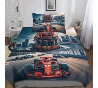 DAFUfbw Ferrarii Racing Set Piumini Stampato, Set Biancheria in Microfibra Morbida Con Chiusura A Cerniera E Federe Cuscino Formulaone Biancheria Da Letto Single（135x200cm）