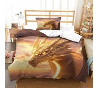 DAFUfbw Golden Drago Biancheria Da Letto Con Federe, Set Copripiumino Confortevole Traspirante, Chinese Drago Set Di Biancheria Da Letto Single(135x200cm)