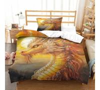 DAFUfbw Golden Drago Lussuoso Biancheria Da Letto Single(135x200cm), Sun Set Set Copripiumino Con Federe Bedding Set Finezza Set Di Biancheria Da Letto Traspirante