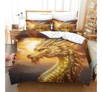 DAFUfbw Golden Drago Set Copripiumino Trapuntato King(220x240cm) Con Chiusura A Cerniera, Microfibra Drago Lavabile Biancheria Da Letto Adulti E Bambini