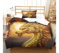 DAFUfbw Golden Drago Set Di Biancheria Da Letto Single(135x200cm), Chiusura A Cerniera Biancheria Da Letto, Confortevole Drago Set Copripiumino