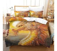 DAFUfbw Lussuoso Golden Drago Set Di Biancheria Da Letto, Lavabile Sun Set Biancheria Da Letto Double(200x200cm), Traspirante Set Copripiumino Finezza Confortevole