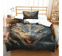 DAFUfbw nero Drago Calore Per Dormire Set Copripiumino, Lavabile Set Di Biancheria Da Letto Con Federe Huge Drago Biancheria Da Letto Single(135x200cm)