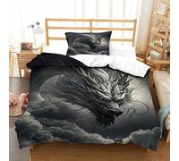 DAFUfbw nero Drago Duvet Cover Non Impermeabile Chinese Drago Set Copripiumino Aiuto Per Il Sonno Lussuoso Set Di Biancheria Da Letto Finezza Biancheria Da Letto Single(135x200cm)