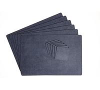 DAG STYLE Set 6 Tovagliette Americane Rettangolari + 6 Sottobicchieri, Linea Juta Light Blu Mirtillo, 30 x 45 cm, PVC Antibatterico Effetto Juta, Antimacchia, Made in Italy