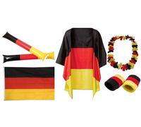 Daged Set per fan della Germania, 9 pezzi, con bandiera, poncho, aste per pettegolezzi, catena hawaiana, fasce di saldatura, nero, rosso, oro, poliestere, articolo