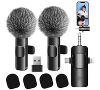 DAGIRT Confezione da 2 microfoni lavalier wireless per iPhone, iPad e USB-C Andriod, mini microfono senza fili con clip da bavero, riduzione del rumore plug-play, per video, YouTube, interviste, vlog,