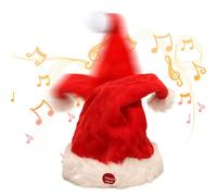 DAGLLGEW Cappello di Natale elettrico, canterino, danzante, peluche, cappello da Babbo Natale con palla in cima, morbido e divertente per bambini e adulti, da Babbo per bambini, cappelli d