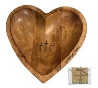 DAGLLGEW Ciotola da preghiera con biglietto Ciotola da preghiera cristiana religiosa a forma di cuore in legno con croce intagliata 9x9 pollici Regali decorativi per la congregazione