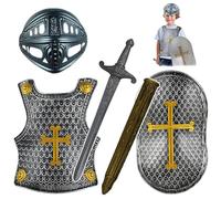 DAGLLGEW Costume da cavaliere per bambini, 4 pezzi/set, armatura medievale con croce, include elmo, scudo, spada e armatura, costumi per bambini per giochi di ruolo, cosplay, Halloween, da cavalier