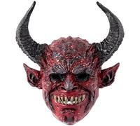 DAGLLGEW Maschera da diavolo Maschera da demone a pieno facciale spaventosa e realistica con corno di bue per Halloween, travestimento, oggetti di scena cosplay, demone Oni da 13, 4x14, 6 pollici