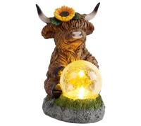 DAGLLGEW Ornamenti di Mucca dell'altopiano per Esterni, Statua da Giardino Solare Impermeabile con luci a LED, Decorazione Automatica per Prato ad energia Solare per Statue da Giardino in Cortile