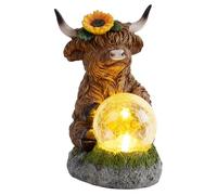 DAGLLGEW Ornamenti di Mucca dell'altopiano Statua da Giardino Solare Impermeabile per Esterni con luci a LED, Decorazione Automatica per Prato ad energia Solare per Cortile