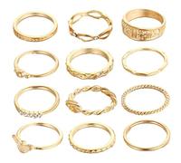 DAGLLGEW Set di anelli, 12 pezzi 3 misure Anelli a nocca in oro per donna con strass, economici impermeabili, Dito vintage alla moda per donna a nocca per